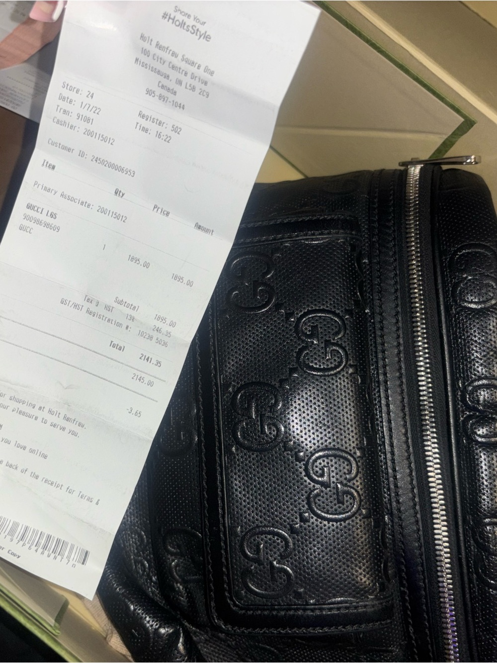 Gucci Black Perforated Leather Belt Bag with Embossed GG